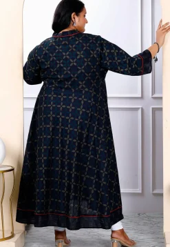 Printed Pure Cotton Aline Suit in Navy Blue