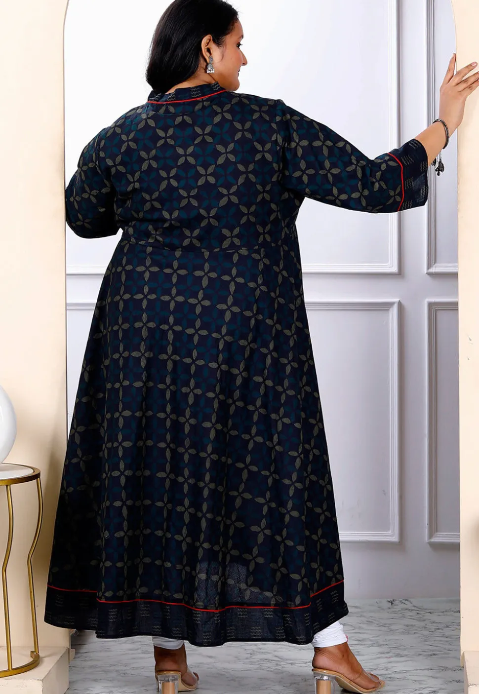 Printed Pure Cotton Aline Suit in Navy Blue