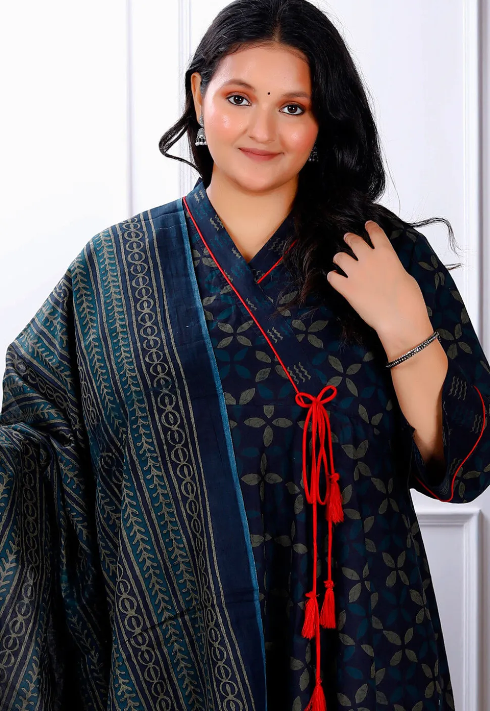 Printed Pure Cotton Aline Suit in Navy Blue