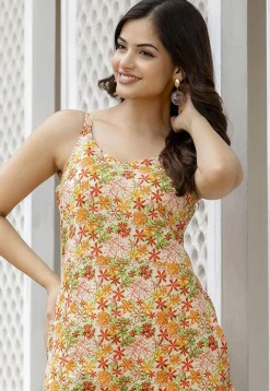 Printed Pure Cotton Aline Dress in Multicolor