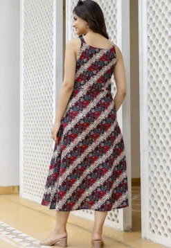 Printed Pure Cotton Aline Dress in Multicolor