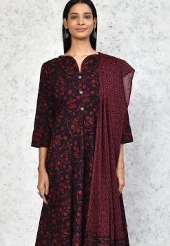 Printed Pure Cotton Aline Suit in Black