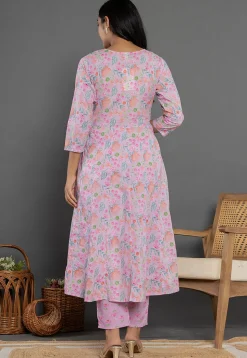 Printed Pure Cotton Aline Suit in Pinkish Purple
