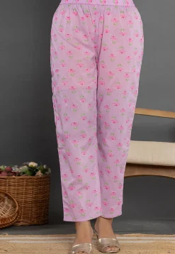 Printed Pure Cotton Aline Suit in Pinkish Purple