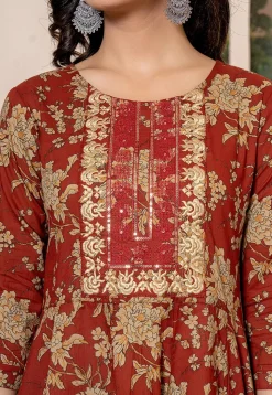 Printed Pure Cotton Aline Suit in Dark Orange
