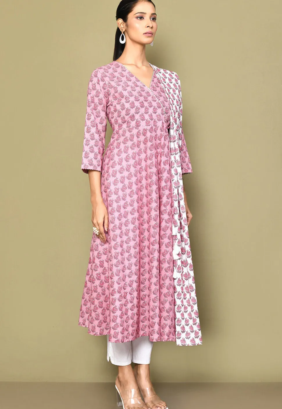 Printed Pure Cotton Aline Suit in Pink