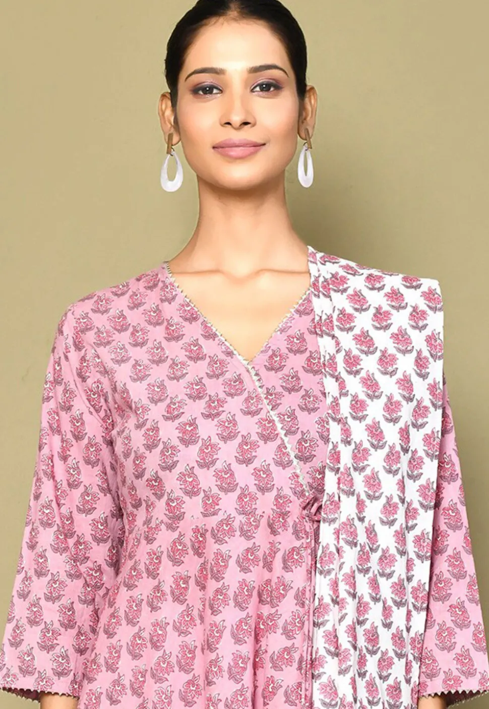 Printed Pure Cotton Aline Suit in Pink