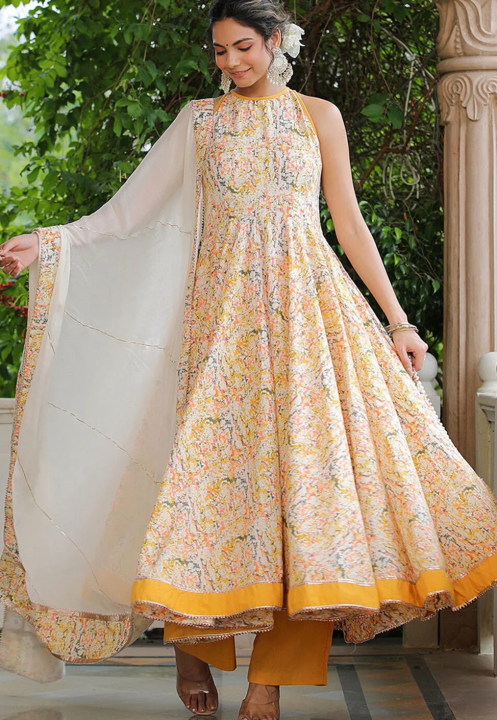 Printed Pure Cotton Aline Suit in Multicolor