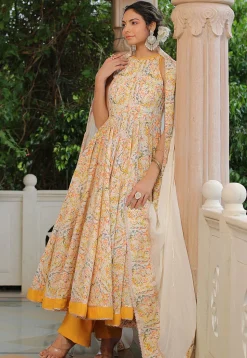 Printed Pure Cotton Aline Suit in Multicolor