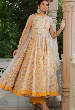 Printed Pure Cotton Aline Suit in Multicolor