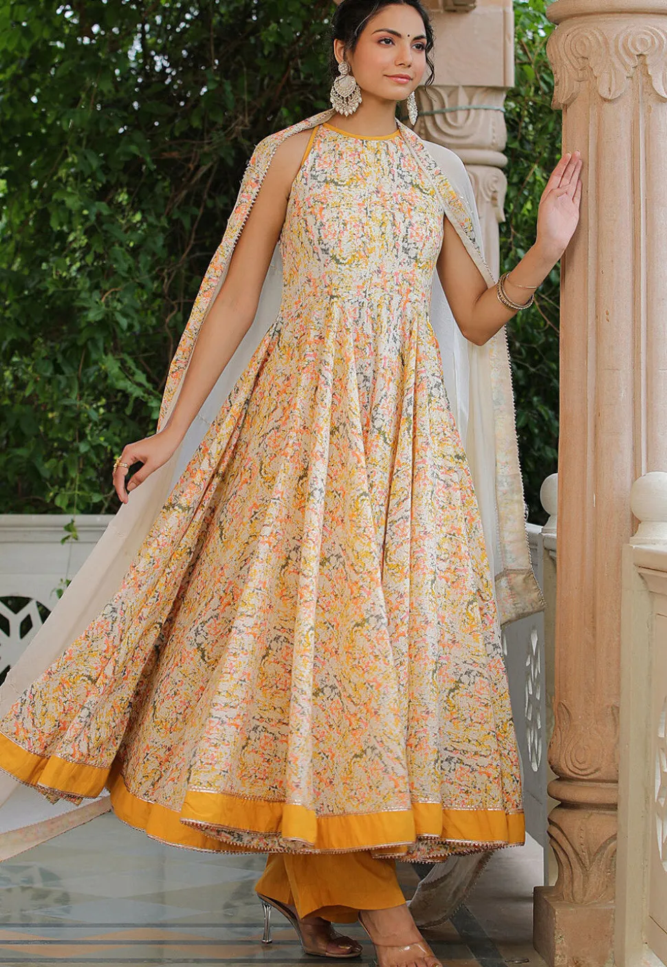 Printed Pure Cotton Aline Suit in Multicolor