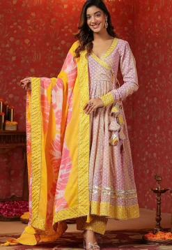 Printed Pure Cotton Aline Suit in Light Pink