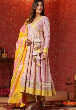 Printed Pure Cotton Aline Suit in Light Pink