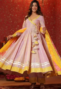 Printed Pure Cotton Aline Suit in Light Pink