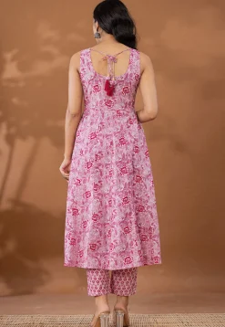 Printed Pure Cotton Aline Suit in Light Pink