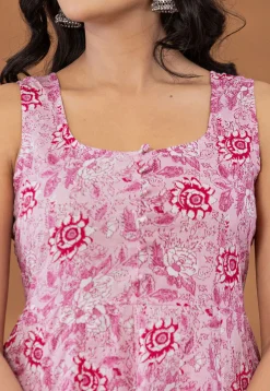Printed Pure Cotton Aline Suit in Light Pink