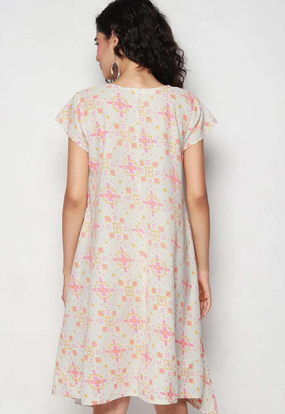 Printed Pure Cotton Aline Dress in Off White