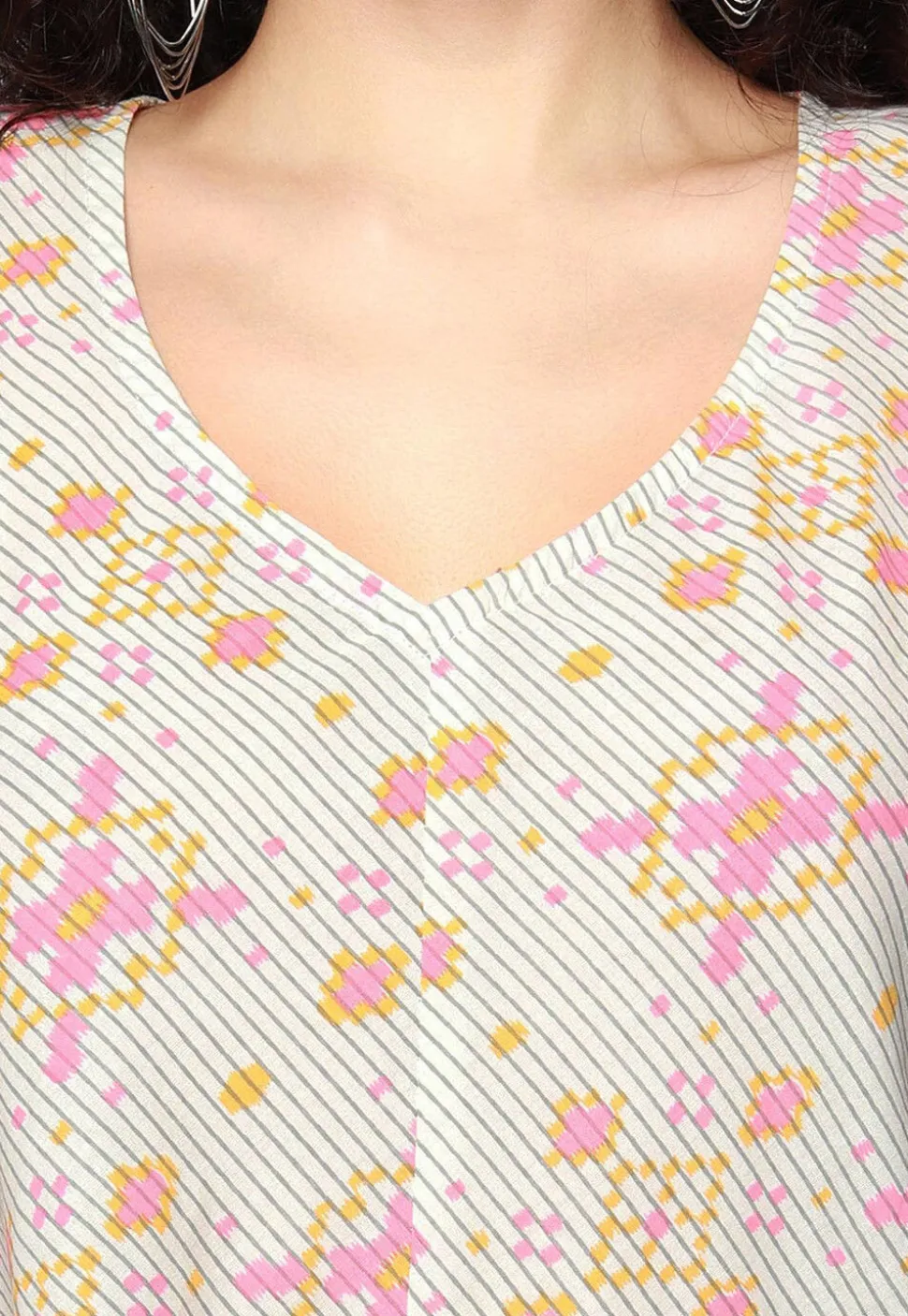 Printed Pure Cotton Aline Dress in Off White