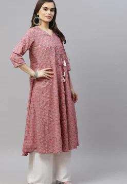 Printed Pure Cotton Aline Suit in Pink