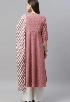 Printed Pure Cotton Aline Suit in Pink