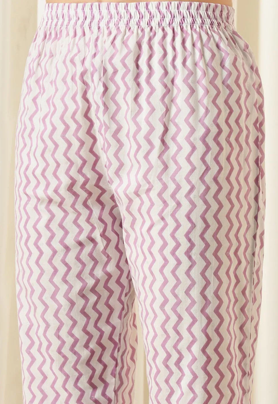 Printed Pure Cotton Aline Suit in White and Purple