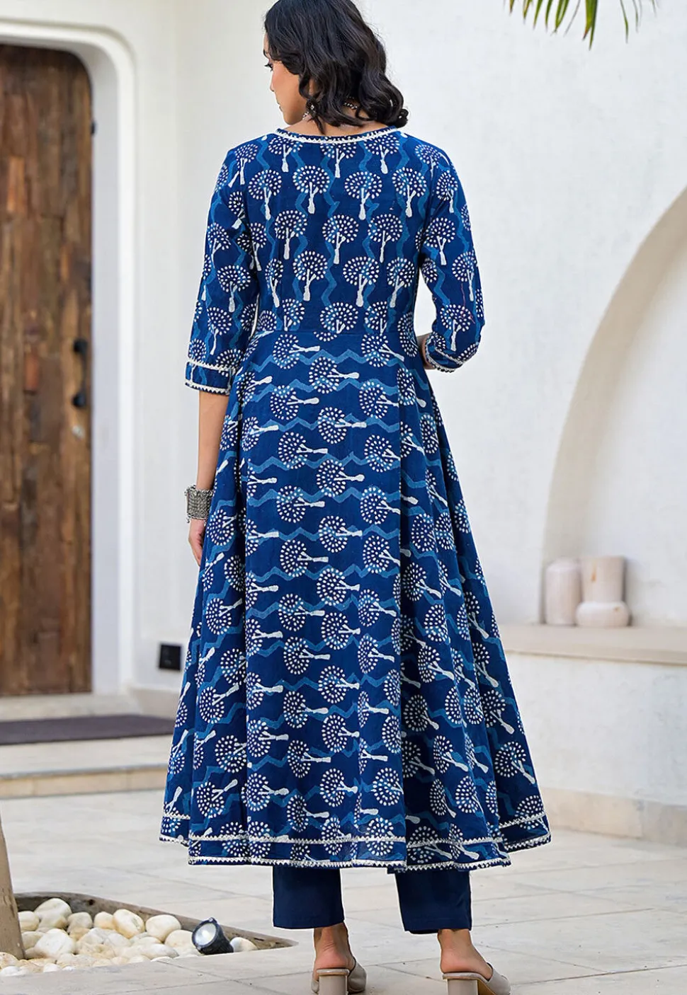 Printed Pure Cotton Aline Suit in Royal Blue