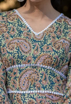 Printed Pure Cotton Aline Dress in Light Green