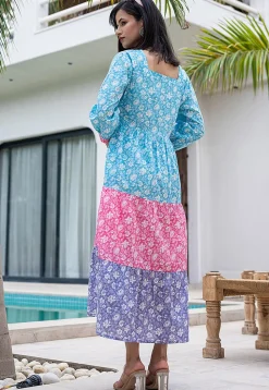 Printed Pure Cotton Aline Dress in Multicolor