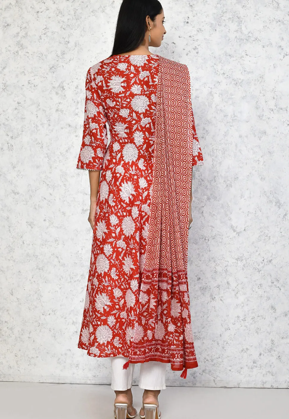 Printed Pure Cotton Aline Suit in Red