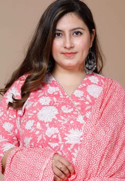 Printed Pure Cotton Aline Suit in Pink
