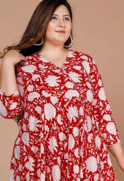 Printed Pure Cotton Aline Suit in Red