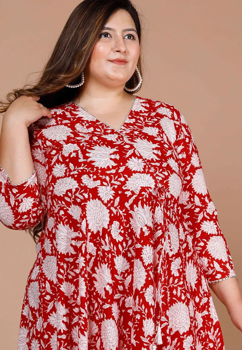 Printed Pure Cotton Aline Suit in Red