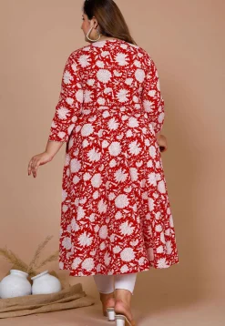 Printed Pure Cotton Aline Suit in Red