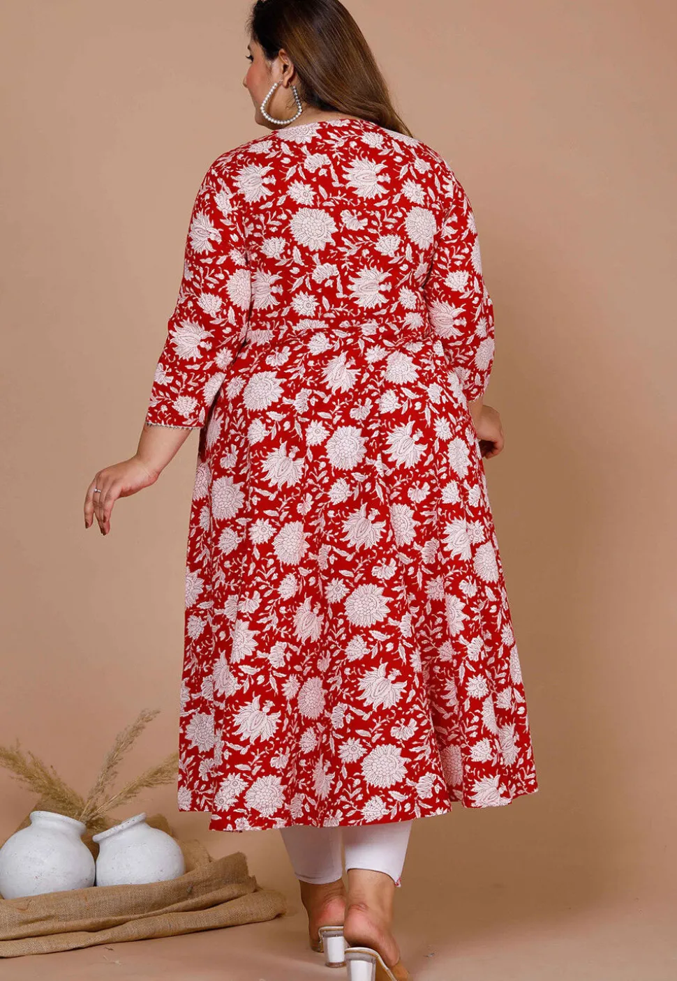 Printed Pure Cotton Aline Suit in Red