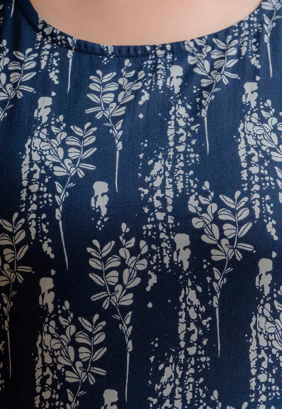 Printed Pure Cotton Aline Dress in Navy Blue