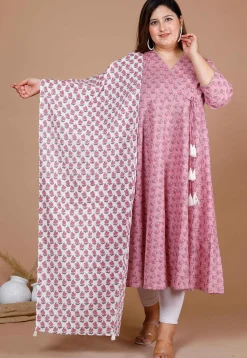 Printed Pure Cotton Aline Suit in Pink