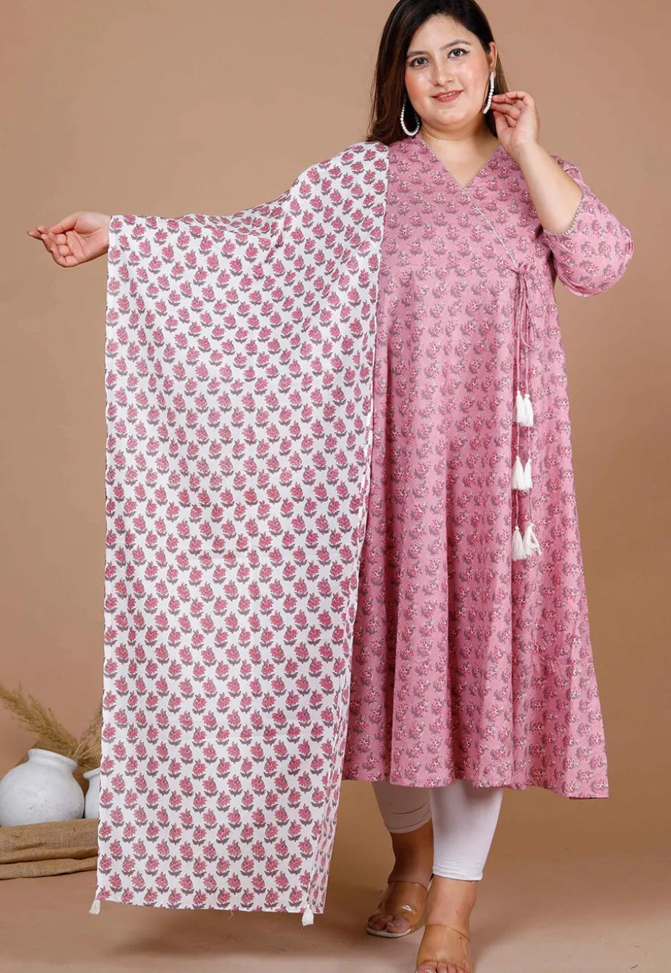 Printed Pure Cotton Aline Suit in Pink