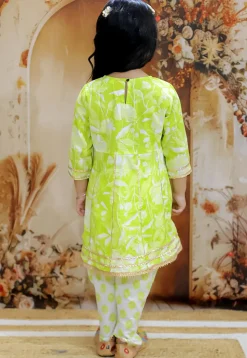 Printed Pure Cotton Anarkali Kurta Set in Light Green