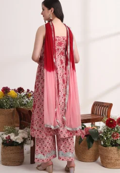 Printed Pure Cotton Anarkali Suit in Pink