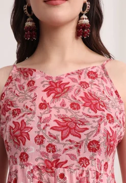Printed Pure Cotton Anarkali Suit in Pink