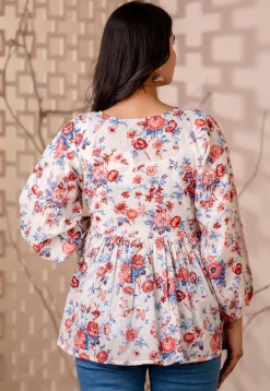 Printed Pure Cotton Dobby Kurti in White