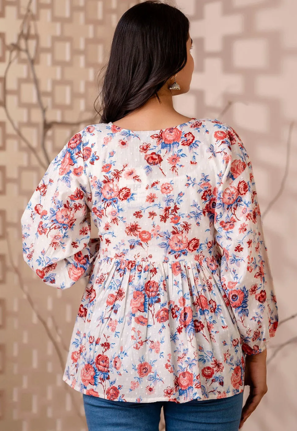 Printed Pure Cotton Dobby Kurti in White