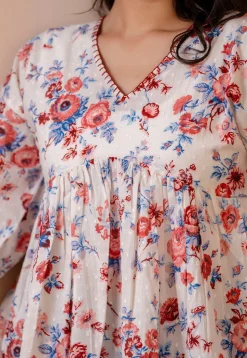 Printed Pure Cotton Dobby Kurti in White