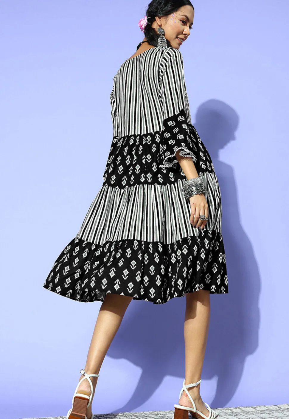 Printed Pure Cotton Dress in Black