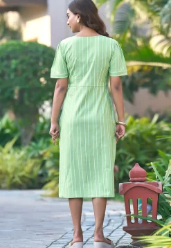 Printed Pure Cotton Dress in Light Green