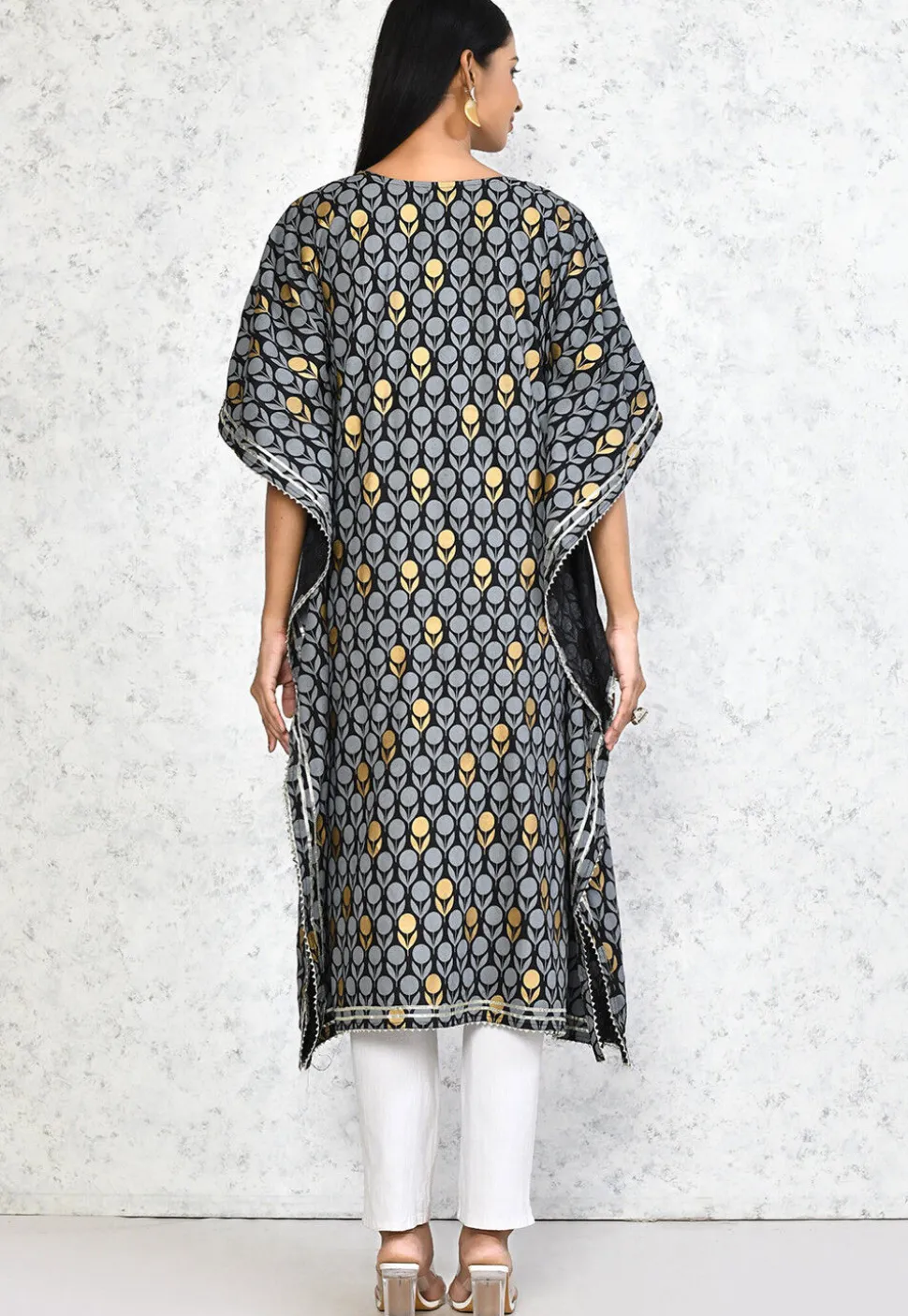 Printed Pure Cotton Kaftan in Black