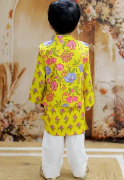 Printed Pure Cotton Kurta Set in Yellow
