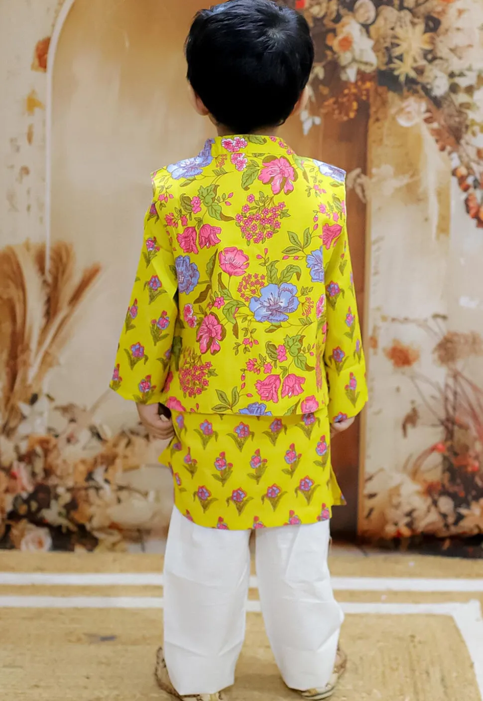 Printed Pure Cotton Kurta Set in Yellow