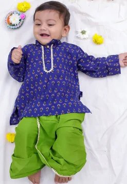 Printed Pure Cotton Kurta Set in Dark Blue