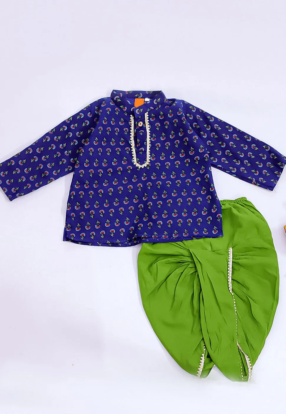 Printed Pure Cotton Kurta Set in Dark Blue